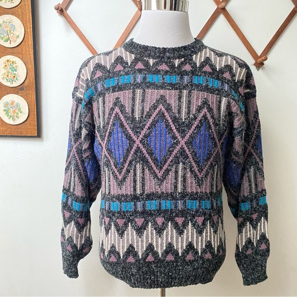 Vintage 1980s Geometric Knit Sweater Small - Picture 1 of 14